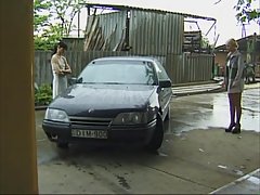 Slutty blonde mature gave a blowjob to a handsome mechanic while her f...