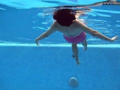 Small titted  teen brunette  Lady Dee got naked and jumped into a swim...