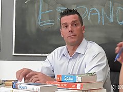 Red haired college girl  April Snow is having sex with two professors ...